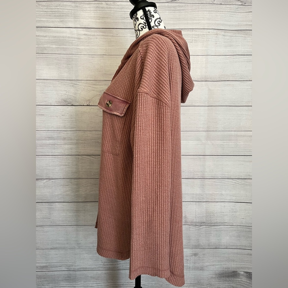 New In | Waffle Knit Hooded Button Down Top - Picture 3 of 8